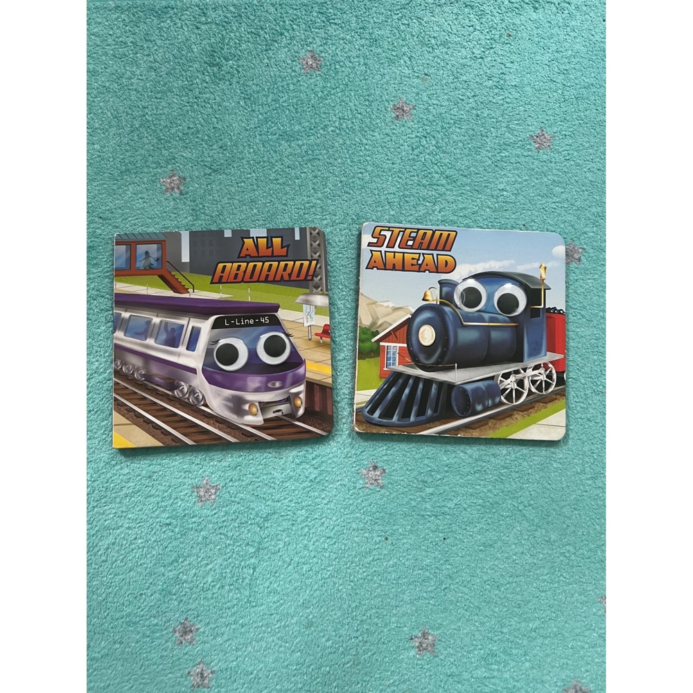 The Clever Factory Googly Eye Board Books All Aboard & Steam Ahead Train Set 2pk